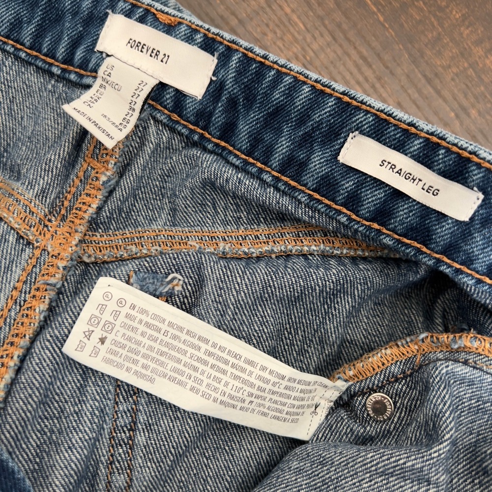 Forever 21 Womens Straight Leg Carpenter Jeans Blue Medium Wash Size 27 Utility - Picture 6 of 16